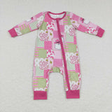 LR0722 pink green long sleeve baby romper