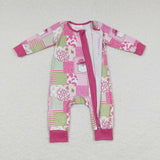 LR0722 pink green long sleeve baby romper