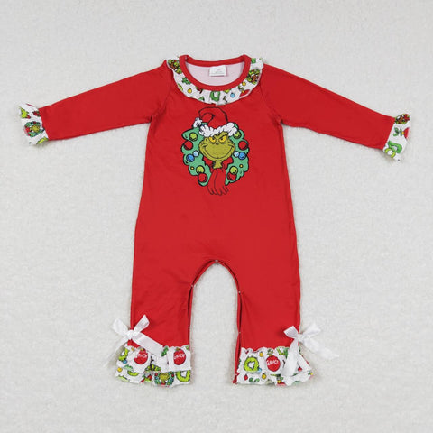 LR0578 christmas red long sleeve baby romper