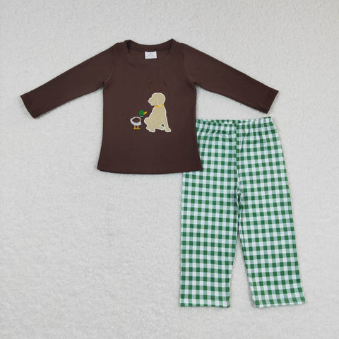 BLP0293 brown long sleeve shirt and green pants boy outfits