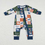 LR0719 green long sleeve baby romper