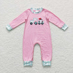 LR0376 pink long sleeve baby romper