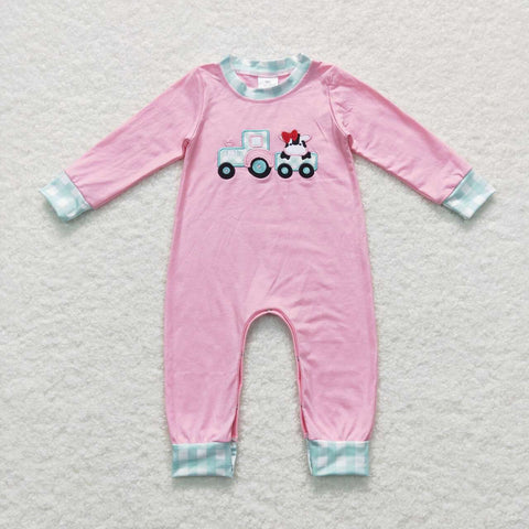 LR0376 pink long sleeve baby romper