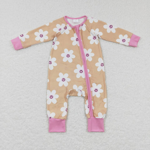 LR0732 yellow flower pink long sleeve baby romper