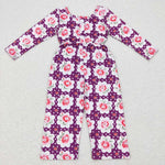 LR0716 flower purple long sleeve baby romper