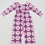 LR0716 flower purple long sleeve baby romper