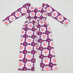 LR0716 flower purple long sleeve baby romper