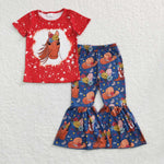 GSPO0869 red short sleeve shirt and pants girl outfits