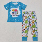 BSPO0175 blue short sleeve shirt and pants boy outfits