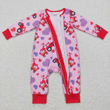 LR0774 Toddler girls pink zip romper