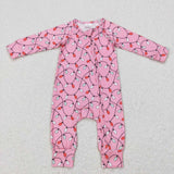 LR0757 pink long sleeve baby romper