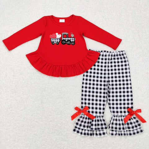 GLP0908 Red long sleeve shirt and pants girl outfits