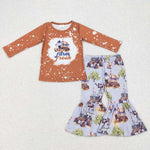 GLP0728  brown long sleeve shirt and bell bottom girls outfits