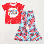 GSPO0917 red short sleeve shirt and bell bottom girls outfits