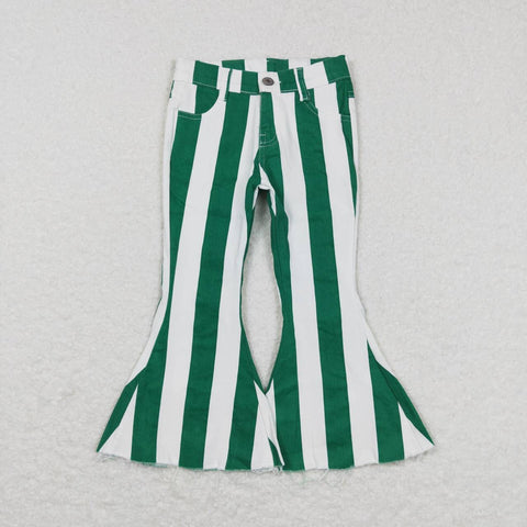 P0330 white and green bell bottom pants