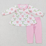 GLP0692 white long sleeve shirt and pink pants girls outfits