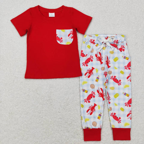 BSPO0189 red short sleeve shirt and pants boy outfits