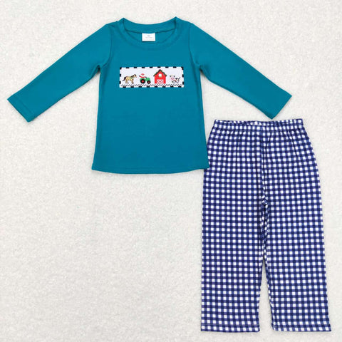 BLP0398 blue long sleeve shirt and pants boy outfits