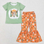 GSPO0990 green short sleeve shirt and pants girl outfits