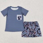 BSSO0304 blue short sleeve shirt and pants boy outfits