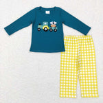 BLP0196 green long sleeve shirt and pants boy outfits