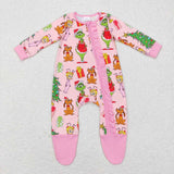 LR0806 pink christmas house long sleeve baby romper