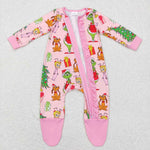 LR0806 pink christmas house long sleeve baby romper