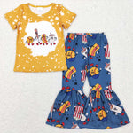 GSPO0965 yellow short sleeve shirt and blue long pants girls outfits