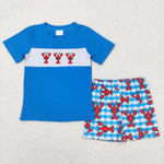 BSSO0280 blue short sleeve shirt and pants boy outfits