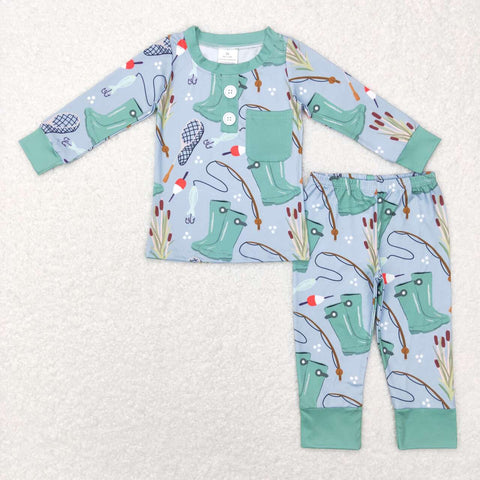 BLP0333 blue long sleeve shirt and pants boy outfits