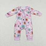 LR0801 flower pink long sleeve baby romper