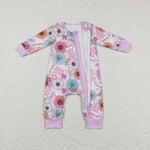 LR0801 flower pink long sleeve baby romper