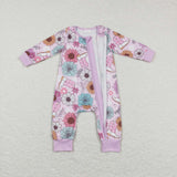 LR0801 flower pink long sleeve baby romper