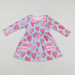 GLD0455  pink heart long sleeve girls dress