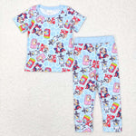 BSPO0249  blue  short sleeve shirt and red long pants boy outfits