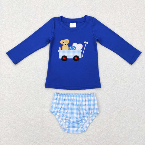 GBO0192 truck dog heart blue baby clothes set