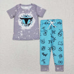 BSPO0224 gray cow short sleeve shirt and blue long pants boy outfits