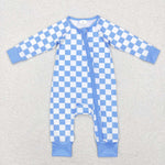 LR0811 blue white long sleeve baby romper