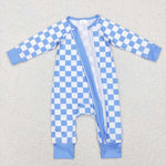 LR0811 blue white long sleeve baby romper