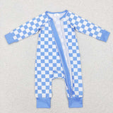 LR0811 blue white long sleeve baby romper