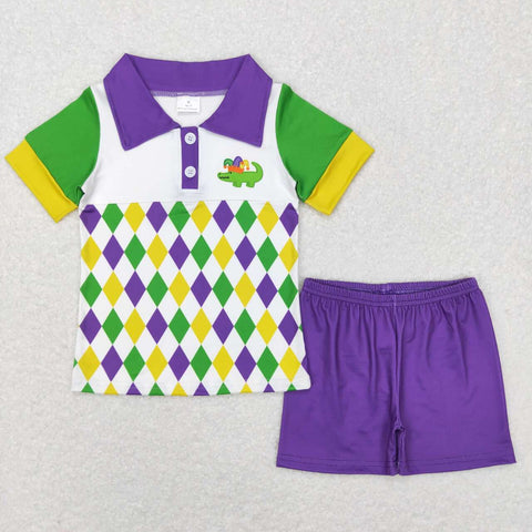 BSSO0311  purple  green short sleeve shirt and pants boy outfits