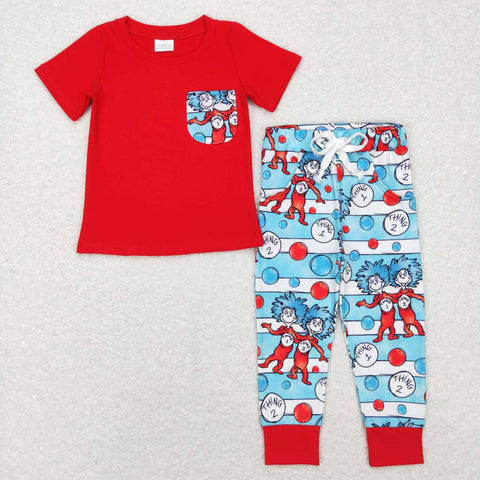 BSPO0239 red short sleeve shirt and pants boy outfits