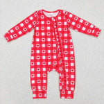 LR0832  heart red white long sleeve baby romper