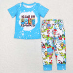 BSPO0241 blue short sleeve shirt and pants boy outfits