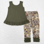 GSPO1089 dark green sleeveless shirt and long pants girls outfits