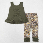 GSPO1089 dark green sleeveless shirt and long pants girls outfits