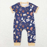 SR0187 cow star blue short sleeve romper