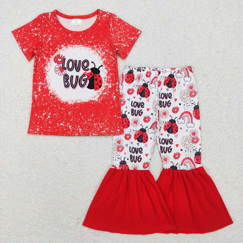 GSPO1102 bug red short sleeve shirt and bell bottom long pants girls outfits