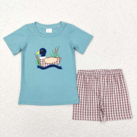 BSS00281 duck blue short sleeve shirt and shorts boy outfits