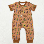 SR0569 cow riding horse star boots brown short sleeve romper